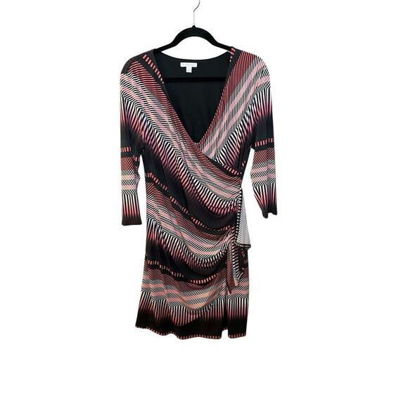 New York & Company Wrap Dress Women's Large Multicolor Striped Stretch - Picture 1 of 7